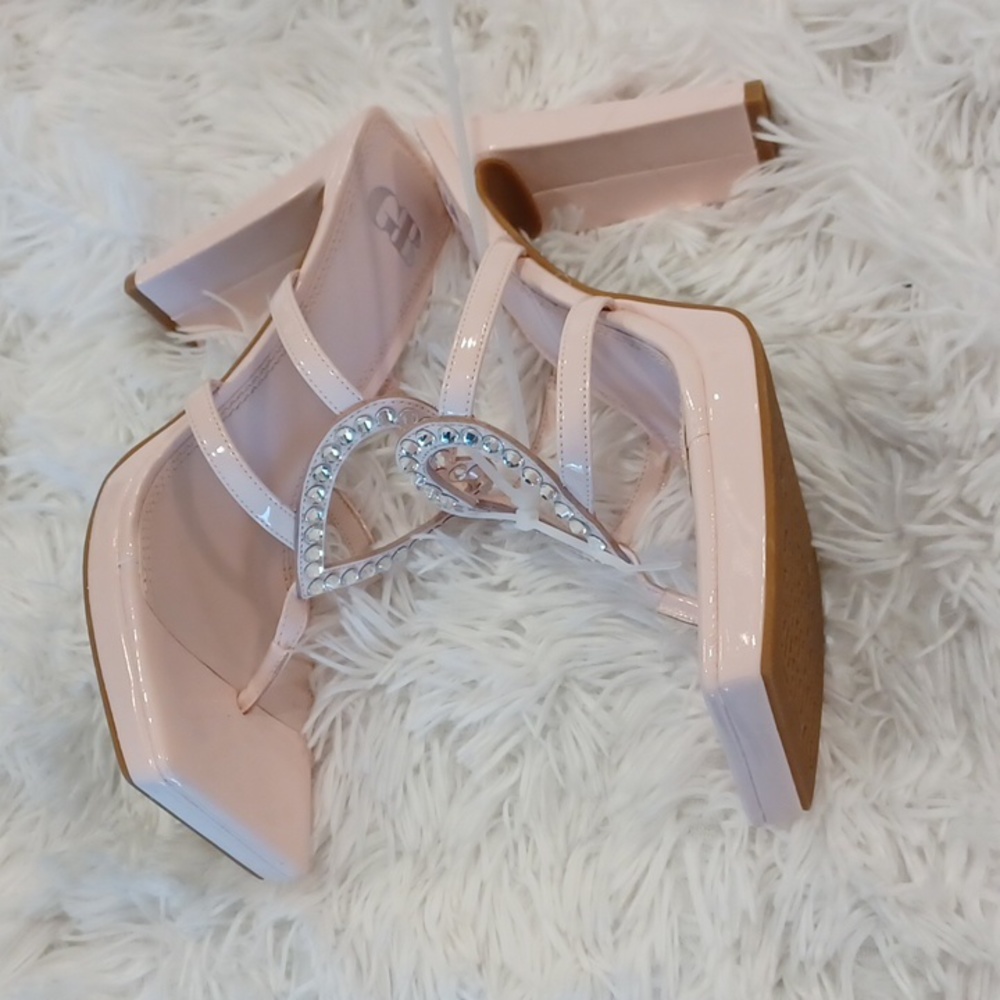 Gianni Bini Blush Pink Patent Crystal Bow Heeled Sandals - Picture 6 of 13